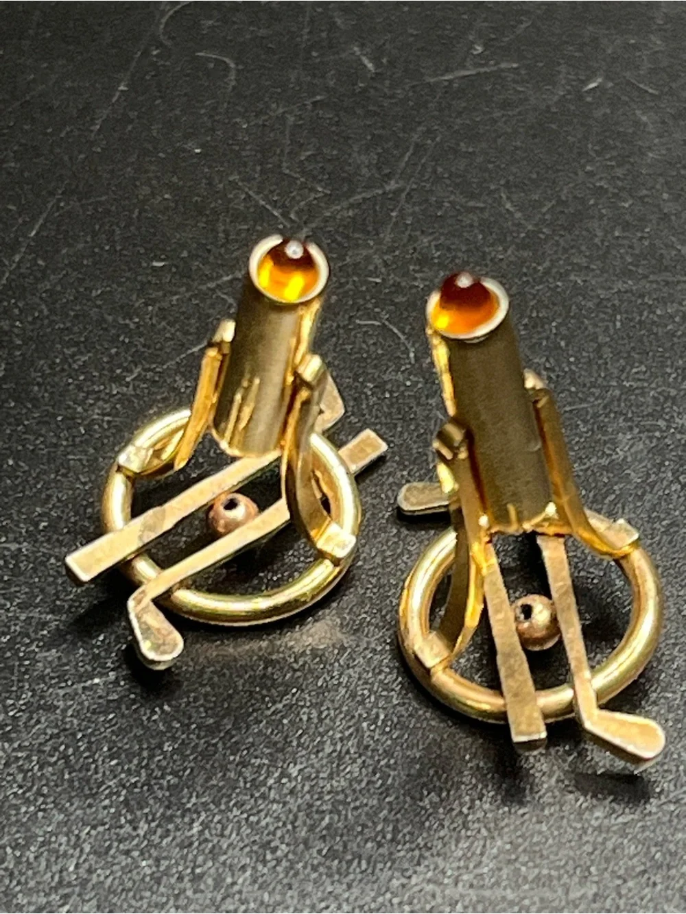 Vintage Gold Tone Golf Cufflinks Crossed Golf Clubs Golf Ball Men’s Cuff Links